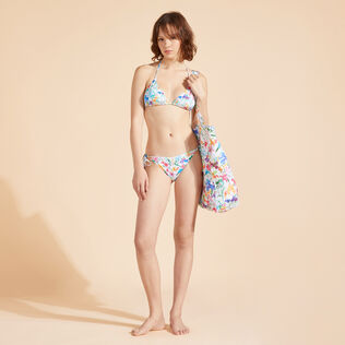 Braguita de bikini de corte brasileño con estampado Happy Flowers para mujer Blanco detalles vista 1