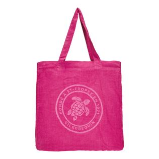 Tote bag en lin imprimé Tortue Pourpre vue de face