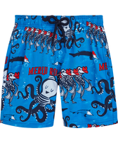 Pantaloncini mare bambino elasticizzati Au Merlu Rouge Neon blue vista frontale