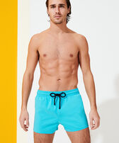 Men Swimwear Short and Fitted Stretch Solid Azure front worn view
