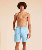 男士纯色亚麻百慕大工装短裤 Santorini 正面穿戴视图