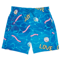 Boys Stretch Swim Trunks Side Ways - Vilebrequin x Joel Mesler Hawaii blue 正面图