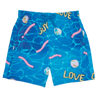 Boys Stretch Swim Trunks Side Ways - Vilebrequin x Joel Mesler Hawaii blue 正面图