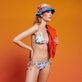 Braguita de bikini con nudo en los laterales y estampado Palms & Stripes para mujer de Vilebrequin x The Beach Boys Blanco detalles vista 3
