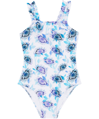 Girls One-piece Swimsuit Flash Flowers Purple blue front view