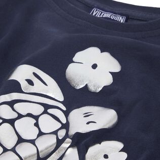 Camiseta corta con estampado Turtle y acabado brillante para niña Azul marino detalles vista 4