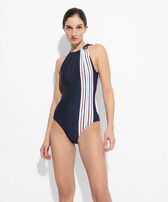 Maillot de bain une pièce femme col montant Vilebrequin x Ines de la Fressange Bleu marine vue portée de face