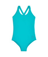 Bañador de una sola pieza con espalda cruzada de color liso para niña Disco green vista frontal