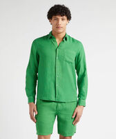 Men Linen Shirt Solid Chive front worn view