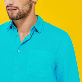Camisa de lino lisa para hombre Curazao detalles vista 1