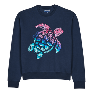Men Cotton Sweatshirt Embroidered Turtle Navy front view