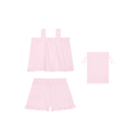 Ensemble rose pour fille en coton tortue brodée Pivoine vue de face