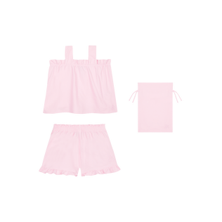 Ensemble rose pour fille en coton tortue brodée Pivoine vue de face