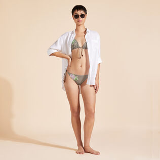Braguita de bikini de corte brasileño con estampado Pocket Checks y flores bordadas para mujer Bronce detalles vista 1