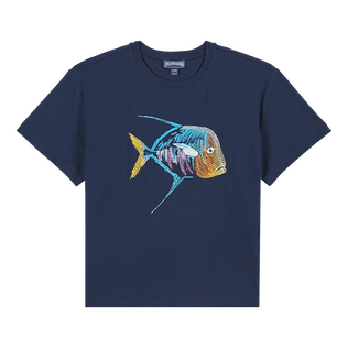 T-shirt coton organique garçon Piranhas Bleu marine vue de face