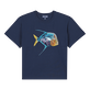 Camiseta de algodón orgánico con estampado Piranhas para niño Azul marino vista frontal