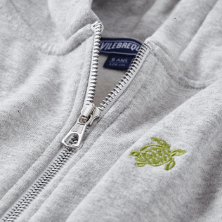 Boys Hooded Front Zip Sweatshirt Placed Embroidery Tortue Back Heather grey details view 1
