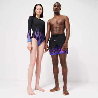 Women Rashguard Long-Sleeves One-piece Swimsuit Hot Rod 360° - Vilebrequin x Sylvie Fleury Black details view 5