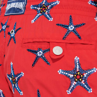 Men Swim Trunks Embroidered Starfish Dance - Limited Edition Poppy red details view 1