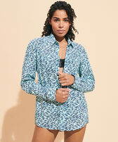 Unisex Cotton Voile Lightweight Shirt Gulf Stream Thalassa women front worn view
