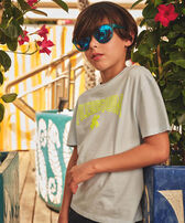 Boys Organic Cotton Gomy Logo T-shirt Lemongrass front worn view