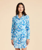 Robe chemise en voile de coton organique femme Tahiti Flowers Blanc vue portée de face