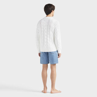 Men Cable-Knit Cotton Sweater White back worn view