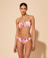 Women Bandeau Bikini Top Ikat Flowers Multicolor front worn view