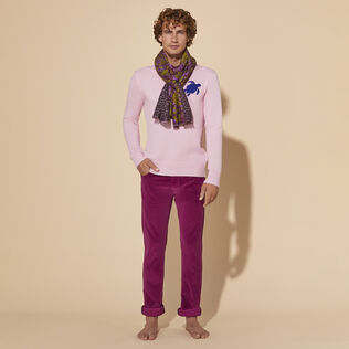 Men 5-Pockets Corduroy Pants 1500 lines Crimson purple details view 1