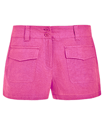 女士纯色亚麻百慕大短裤 - Vilebrequin x JCC+ 合作款 - 限量版 Pink polka jcc 正面图