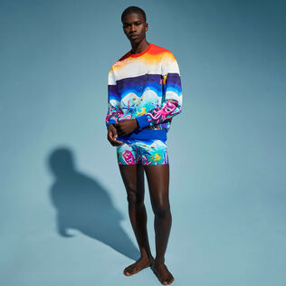 Men Cotton Crewneck Sweatshirt Mareviva - Vilebrequin x Kenny Scharf Multicolor front worn view