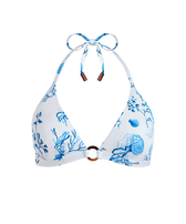 Top de bikini anudado alrededor del cuello con estampado Medusa and Shells para mujer Blanco vista frontal