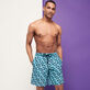 Men Long Swim Trunks Blurred Turtles Navy front worn view