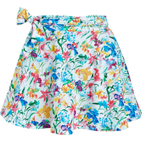 Falda de playa con estampado Happy Flowers para mujer Blanco vista frontal