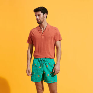 Men Swim Trunks Embroidered Piranhas - Limited Edition Tropezian green details view 2