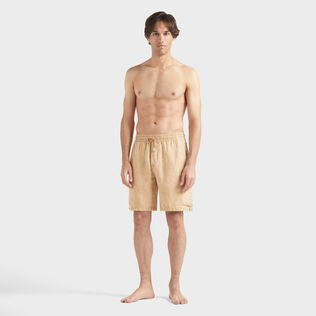 Men Linen Cargo Bermuda Shorts Natural Dye Mocha front worn view