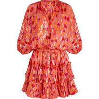 New Leopard 女士荷叶边真丝连衣裙 Apricot 正面图