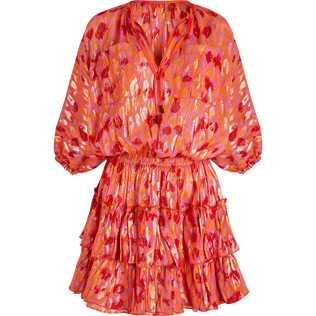 New Leopard 女士荷叶边真丝连衣裙 Apricot 正面图