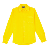 Camicia uomo in lino tinta unita Granoturco vista frontale