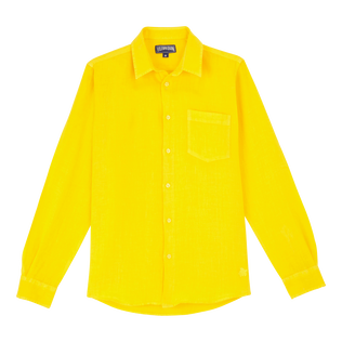Camicia uomo in lino tinta unita Granoturco vista frontale