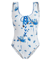 Bañador de una sola pieza con cordones y estampado Herbier para mujer Off white vista frontal