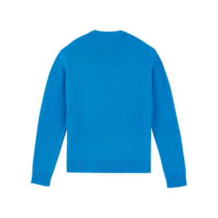 Men Wool and Cashmere Sweater Turtle Neon blue back view