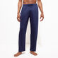 Pantalón unisex de lino de color liso Azul marino detalles vista 1