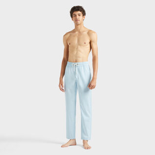 Men Wool Regular Pants Micro Rayures Tailoring Blue topaz front worn view
