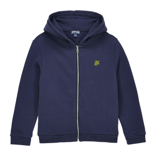 Felpa bambino con zip vista frontaleale e motivo Turtle applicato sul retro Blu marine front