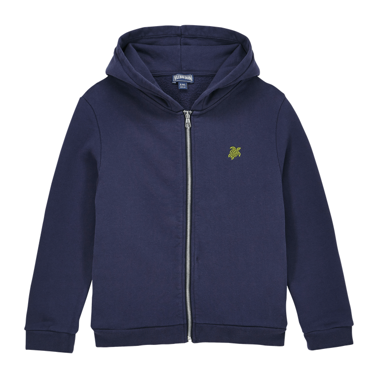 Sudadera Con Capucha, Cremallera Delantera Y Estampado Turtle En La Espalda Para Niño - Sweatshirt - Gato - Azul