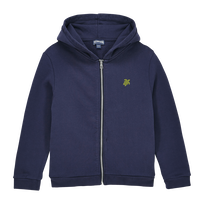 Boys Hooded Front Zip Sweatshirt Placed Embroidery Tortue Back Navy front view