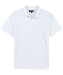 Polo en punto de lino de color liso para hombre Blanco vista frontal