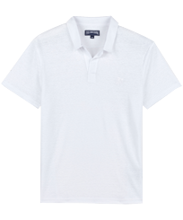 Men Linen Jersey Polo Shirt Solid White front view