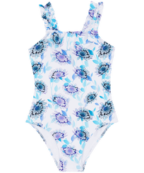 Mädchen Fitted Bedruckt - Flash Flowers Badeanzug für Mädchen, Purple blue Vorderansicht